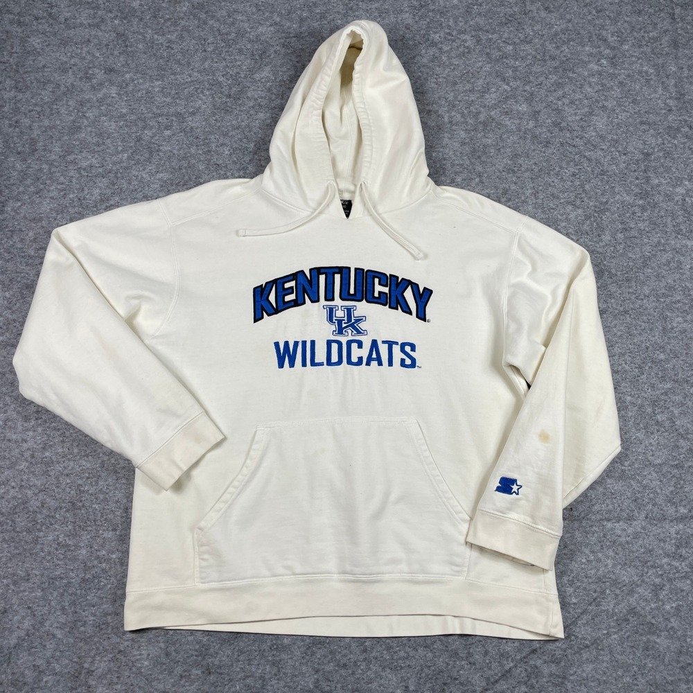 Kentucky Wildcats Hoodie Mens Large Cream Starter Pullover Sweatshirt NCAA